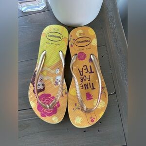 Havaianas Floral Yellow Flip Flops with Gold Straps